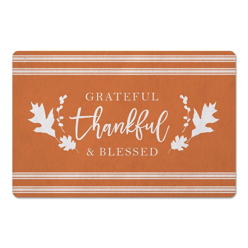 Grateful Thankful Blessed Stripes Floor Mat