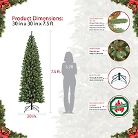 7.5ft Pre-Lit Northern Fir Pencil Artificial Christmas Tree, Clear Lights