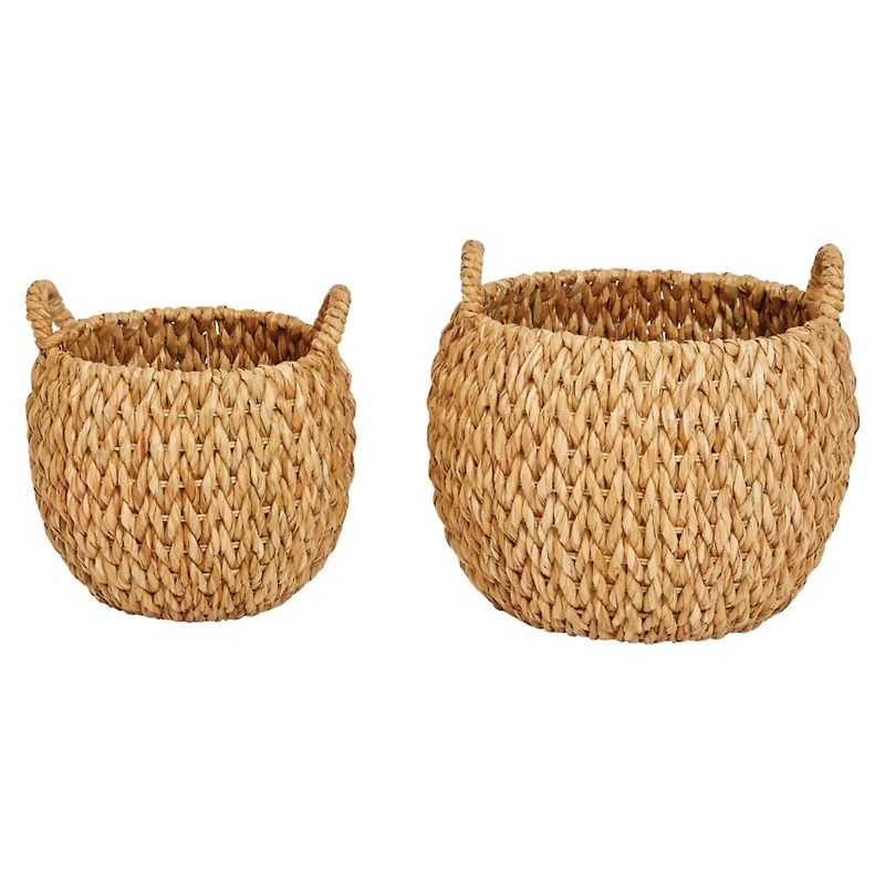 Hello Honey® Beige Round Woven Water Hyacinth Basket with Handles Set