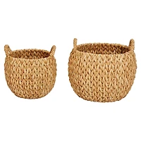 Hello Honey® Beige Round Woven Water Hyacinth Basket with Handles Set