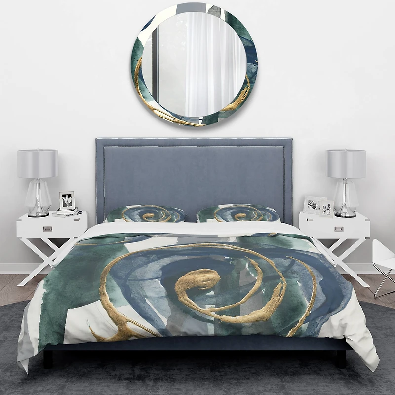 Designart 'Indigo and Gold I' Geometric Bedding Set