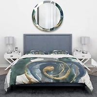 Designart 'Indigo and Gold I' Geometric Bedding Set
