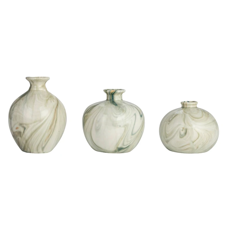 Hello Honey® Green Decorative Stoneware Vase with Marbled Designs Set