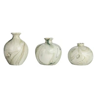 Hello Honey® Green Decorative Stoneware Vase with Marbled Designs Set