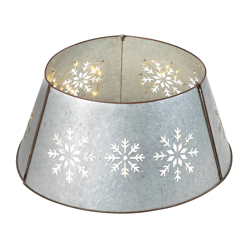 Glitzhome® Silver 26" LED Snowflake Cutout Metal Tree Collar
