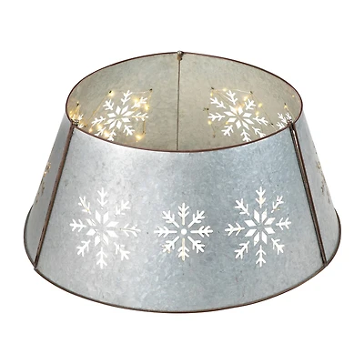 Glitzhome® Silver 26" LED Snowflake Cutout Metal Tree Collar