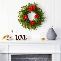 24" Mixed Fern & Hibiscus Artificial Wreath