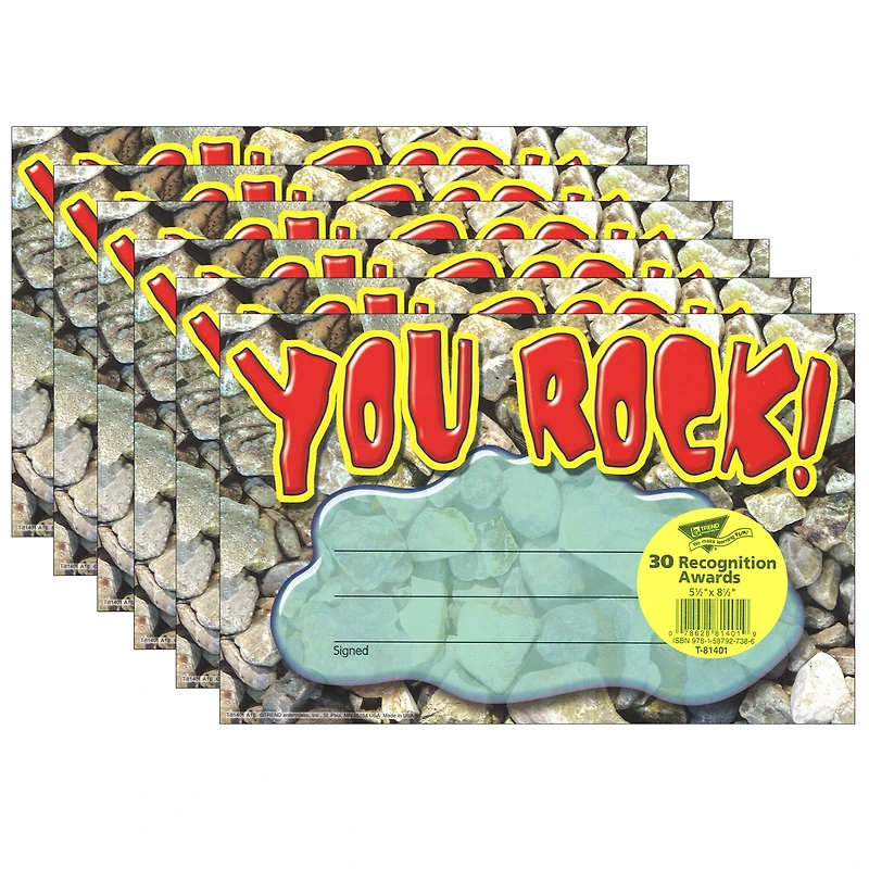 Trend Enterprises® You Rock! Recognition Awards, 6 Packs of 30