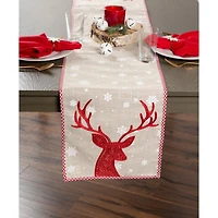 DII® 70" Red Reindeer Embroidered Table Runner