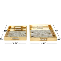 Gold Feather Pattern Plastic Glam Tray Set