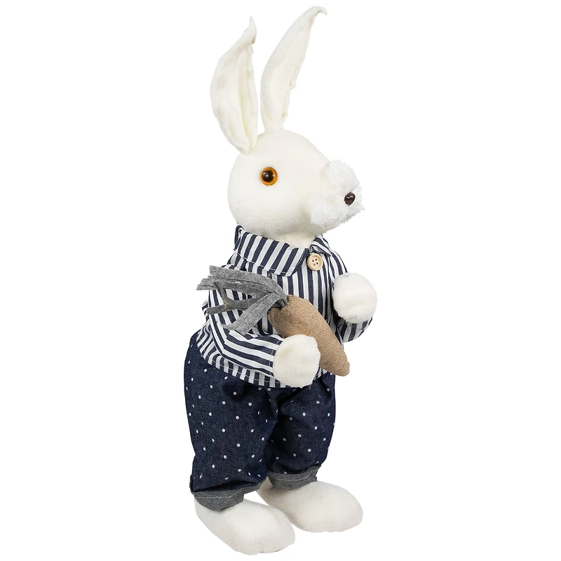 19" Navy Blue Standing Boy Bunny with Carrot Easter Figure