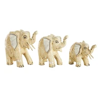 Light Brown Wood Elephant Handmade Sculpture Set, 3ct.