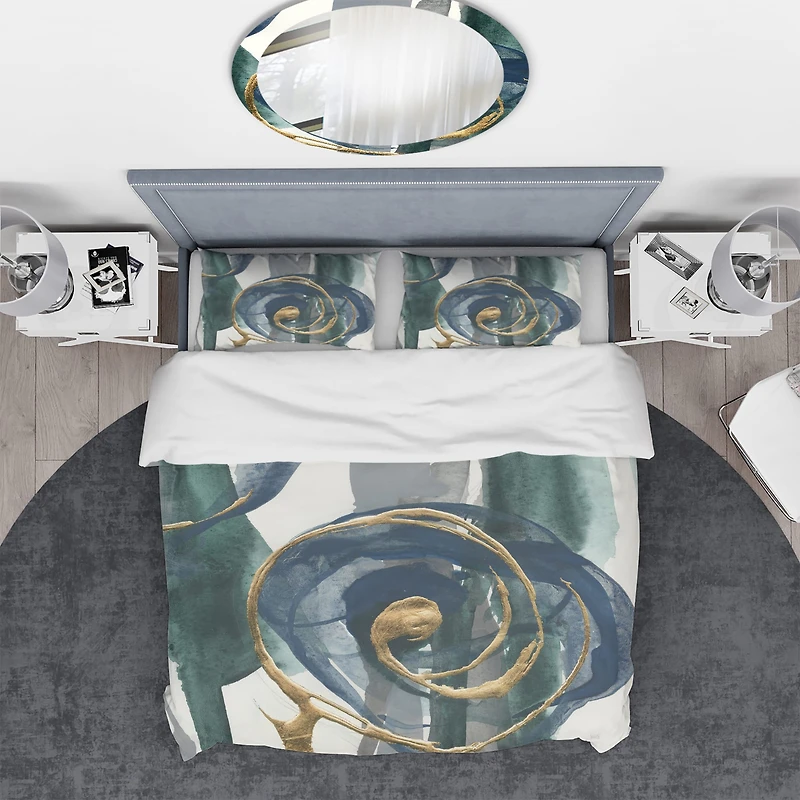 Designart 'Indigo and Gold I' Geometric Bedding Set