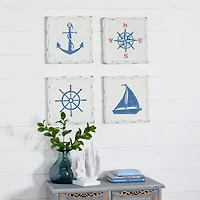Set of 4 White Metal Coastal Wall Decor, 12" x 12"