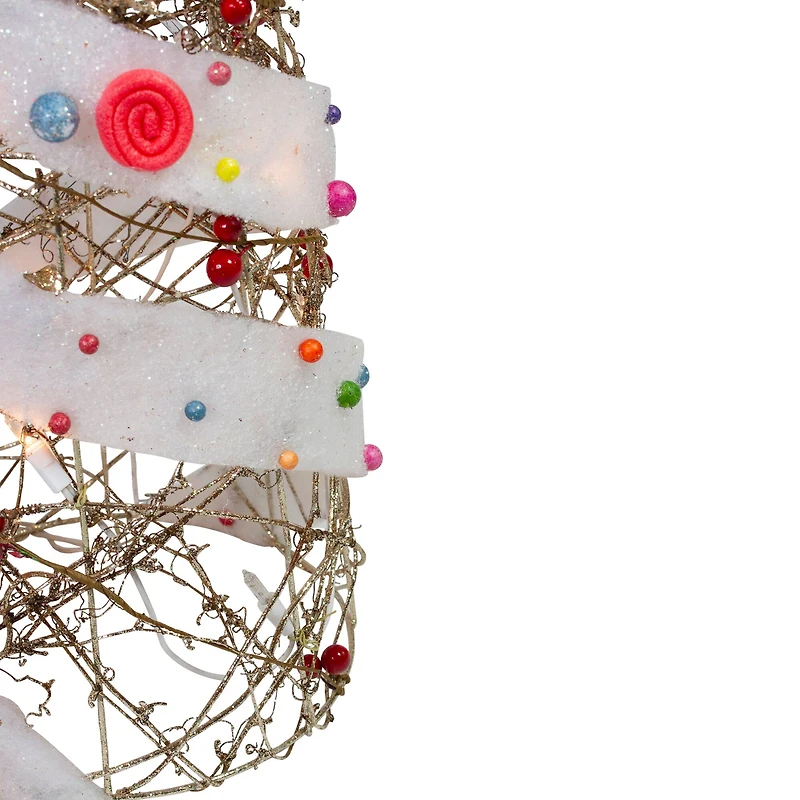 Set of 3 Lighted Champagne Gold Rattan Candy Covered Cone Tree Christmas Yard Art Decorations 39.25"