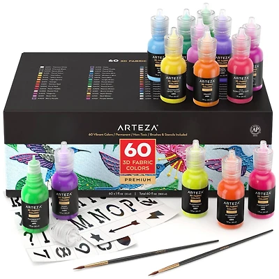 Arteza® 60 Color 3-D Fabric Paint Set
