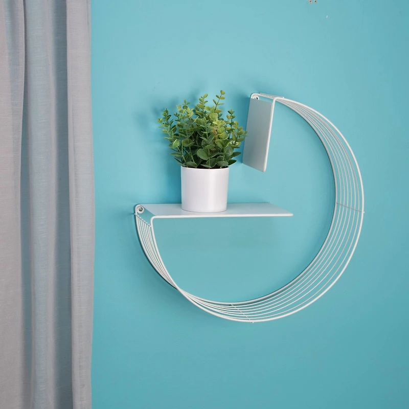 Honey Can Do 18" White Floating Circular Decorative Metal Wall Shelf