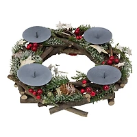 12" Pinecones & Berries with Stars Christmas Votive Candle Holder