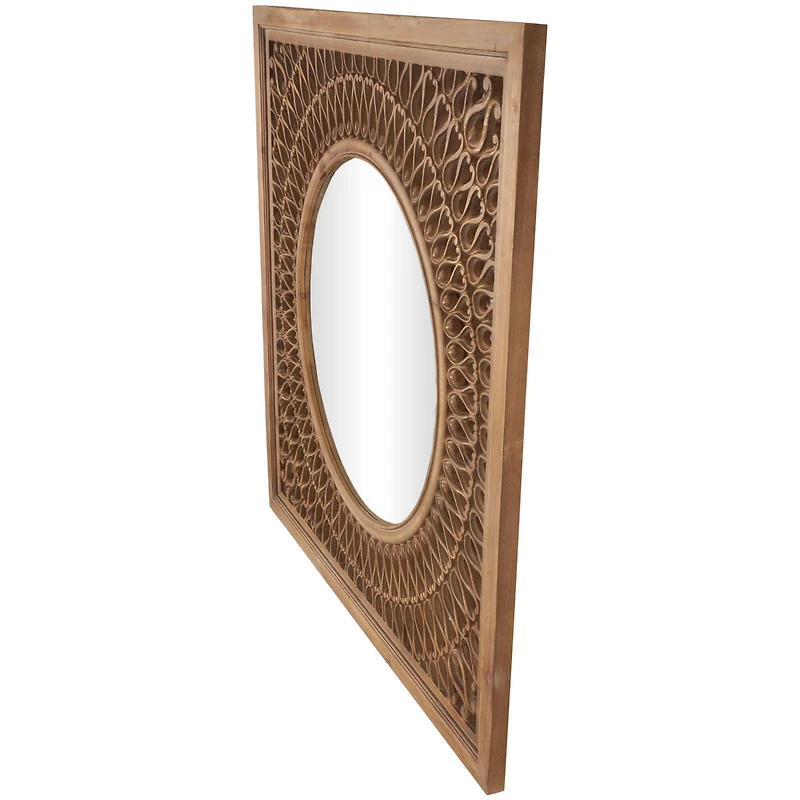40" Brown Wood Framed Wall Mirror with Carved Scroll Pattern