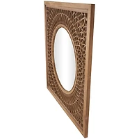 40" Brown Wood Framed Wall Mirror with Carved Scroll Pattern