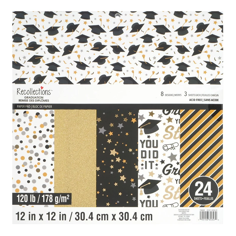 12" x 12" Graduation 120lb. Paper Pad by Recollections™, 24 Sheets