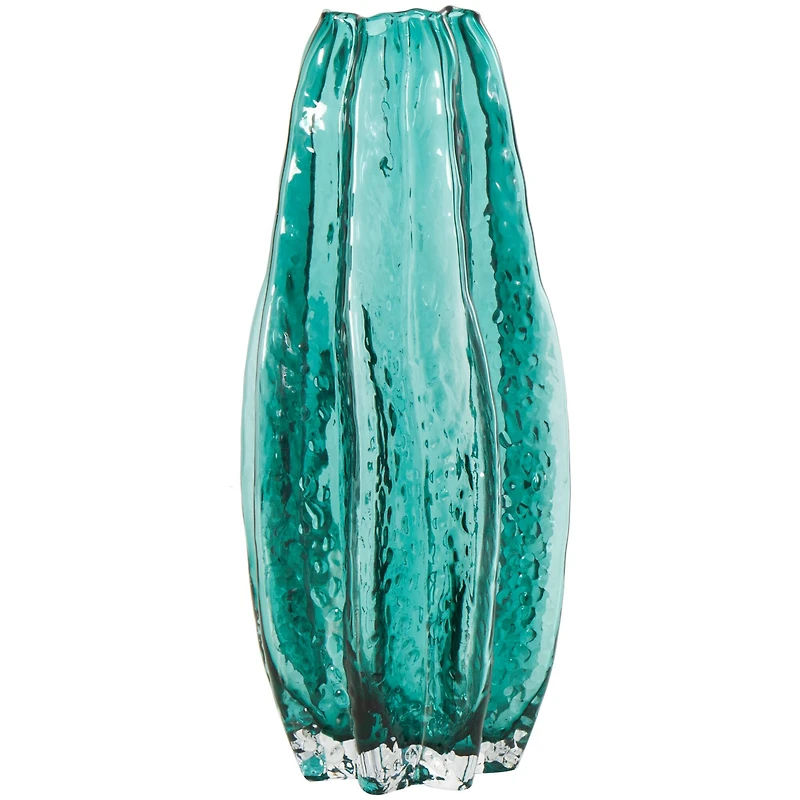 12" Green Wavy Glass Vase