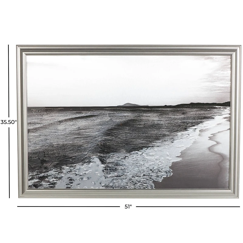 Silver Canvas Ocean Landscape Textured Framed Wall Art with Black & White Accents