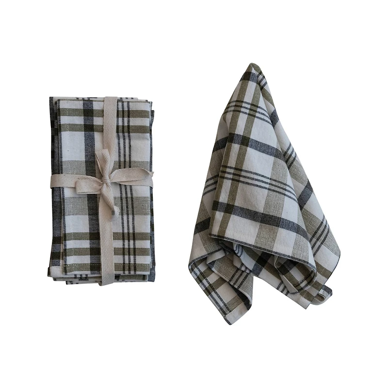 Hello Honey® 18" White & Green Plaid Stonewashed Cotton Napkins, 4ct.