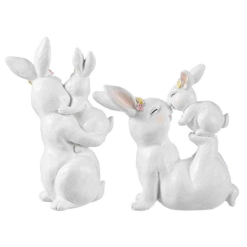 Glitzhome® Set of 2 Easter Resin Bunny Mom and Baby Table Decor