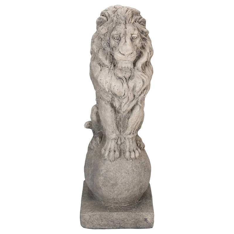 18" Lion Sitting on Ball Pedestal Outdoor Garden Statue