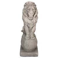18" Lion Sitting on Ball Pedestal Outdoor Garden Statue
