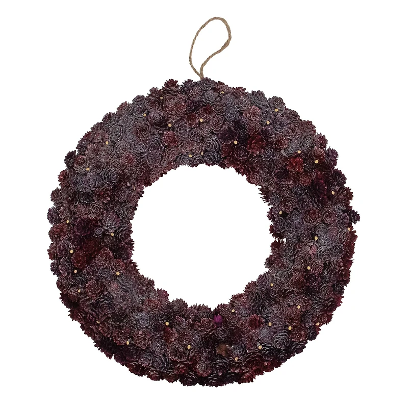 18" Wine Burgundy Glitter Pine Cone Artificial Christmas Wreath, Unlit