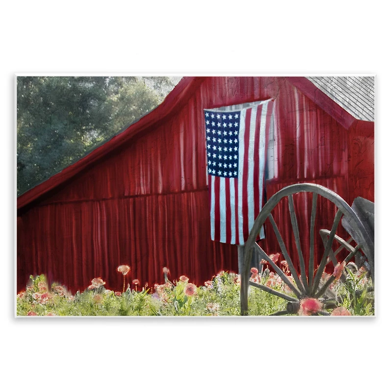 Stupell Industries Red Barn with American Flag Wall Plaque Art