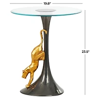 24" Black & Gold Leopard Accent Table