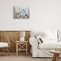 Stupell Industries Birds Floral Meadow Blue White Blossoms Canvas Wall Art