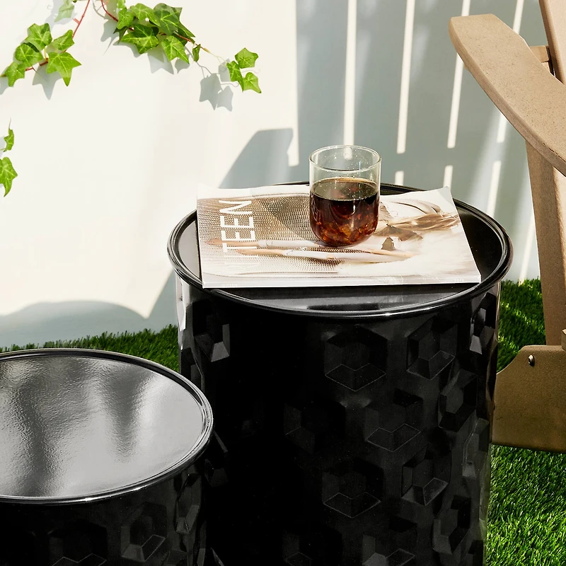 Glitzhome® Multifunctional Embossed Honeycomb Texture Metal Garden Stool Set