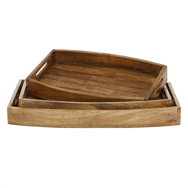 Rustic Brown Mango Wood Rustic Tray Set