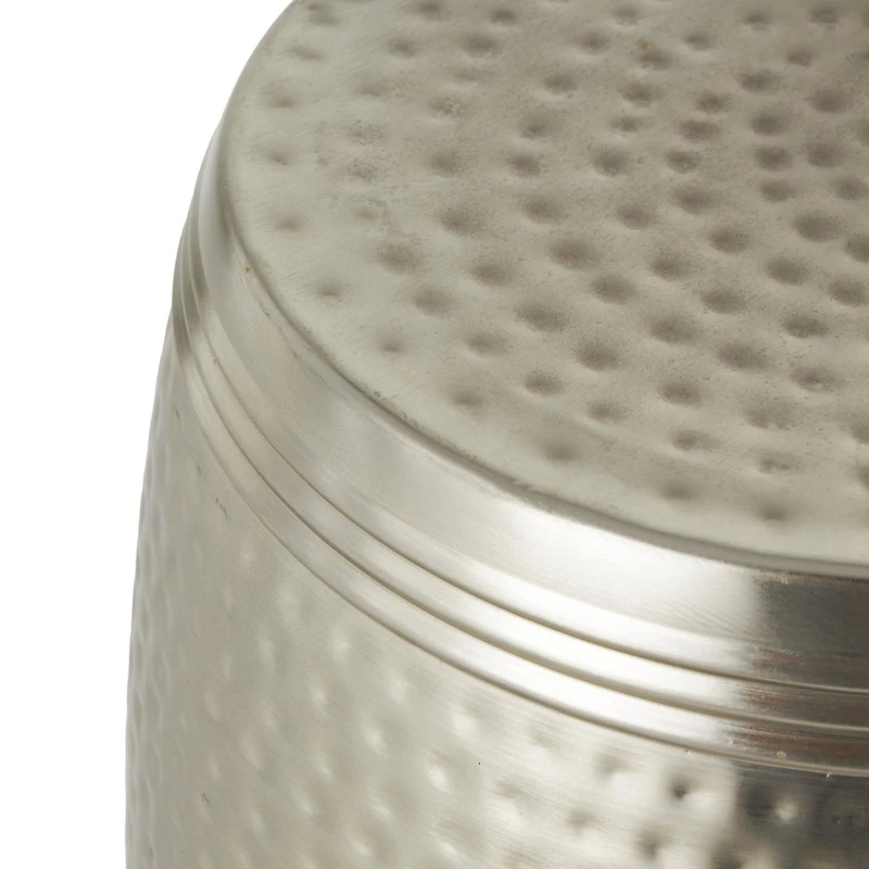 19" Silver Metal Handmade Hammered Drum Accent Table with Hammered Design