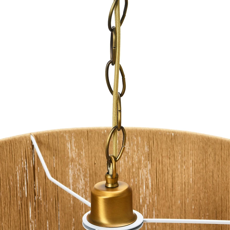 Hello Honey® 16" Brown Coastal Pendant Lamp with Natural Paper Rope Shade, Fringe Detail and Iron Base