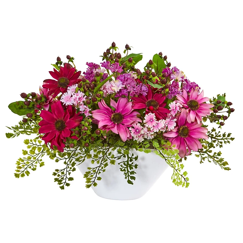 10" Pink Daisy Arrangement in White Vase