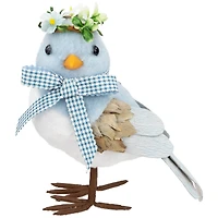 7.25" Blue Plush Easter Bluebird Accent with Gingham Bow