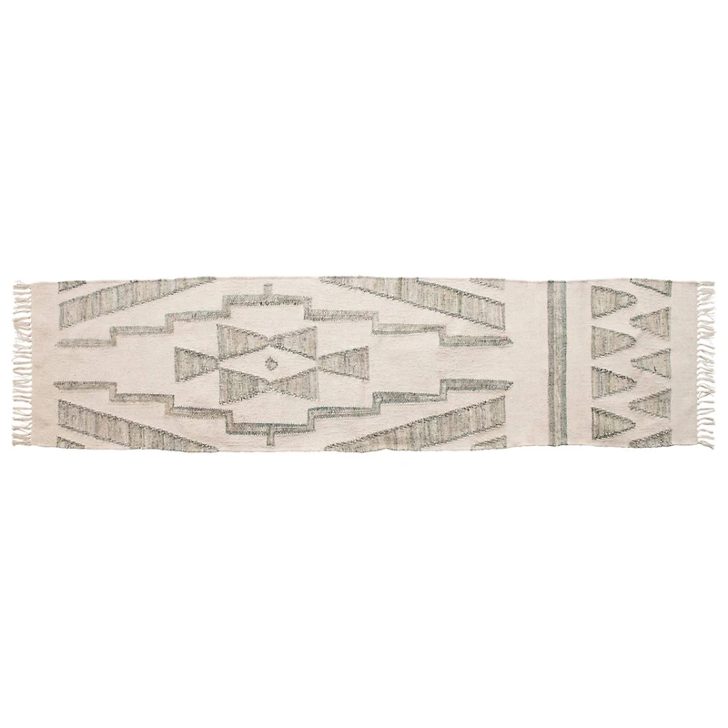 Hello Honey® Green & Cream Cotton & Wool Kilim Floor Runner, 8ft. x 2ft.