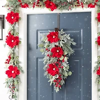 Glitzhome® 28"H Christmas Red Mangnolia & Berry Teardrop