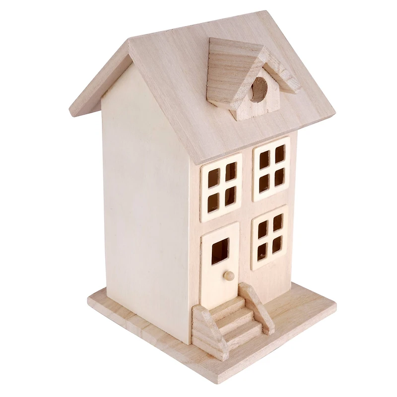 7.5" Unfinished Wood Townhouse Birdhouse by Make Market®