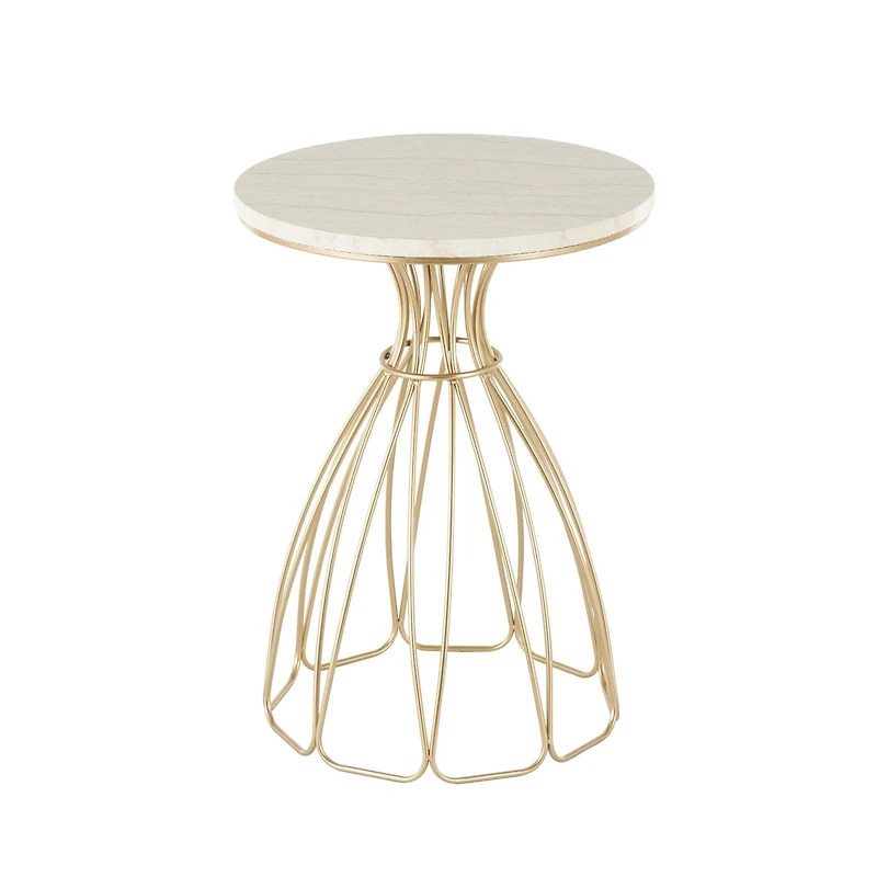 21.5" Gold Metal Flower Inspired Accent Table with Cream Marble Tabletop