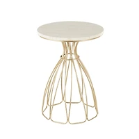 21.5" Gold Metal Flower Inspired Accent Table with Cream Marble Tabletop