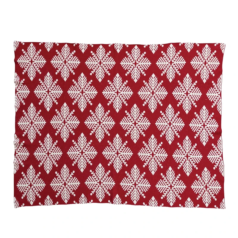 Hello Honey® Red & White Snowflake Two-Sided Cotton Knit Slub Throw