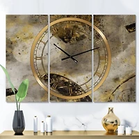 Designart Glam Gold Desert Neutral Modern 3 Panel Wall Clock