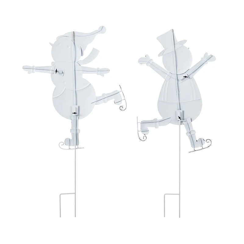Glitzhome® 36" Metal Christmas Skiing Snowmen Yard Stake Set