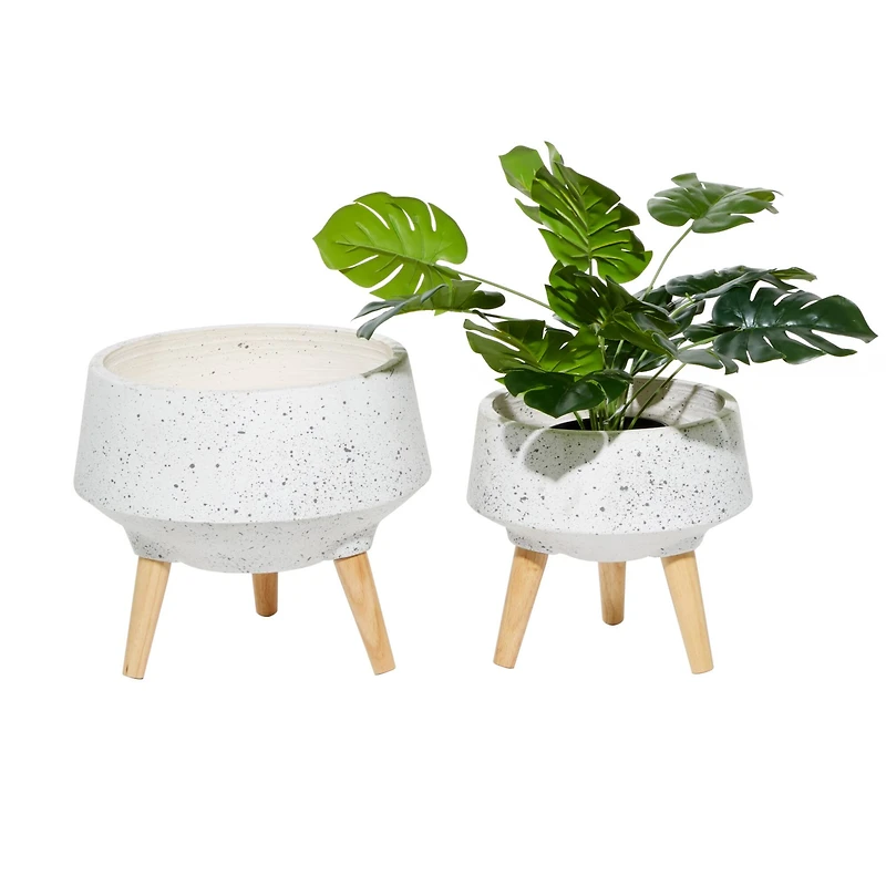 Set of 2 White MgO Contemporary Planter 10", 12"